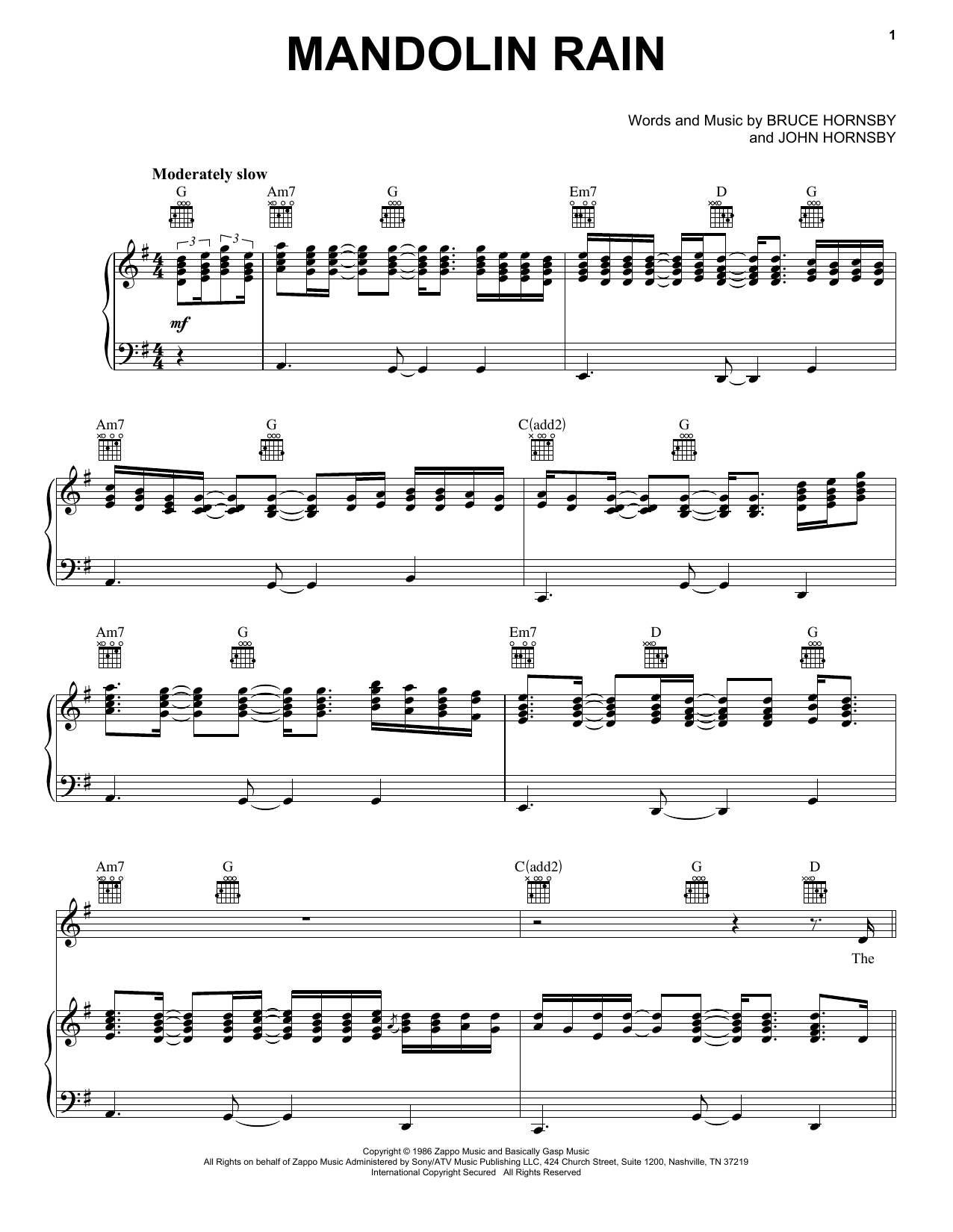 Download Bruce Hornsby Mandolin Rain Sheet Music and learn how to play Piano, Vocal & Guitar (Right-Hand Melody) PDF digital score in minutes