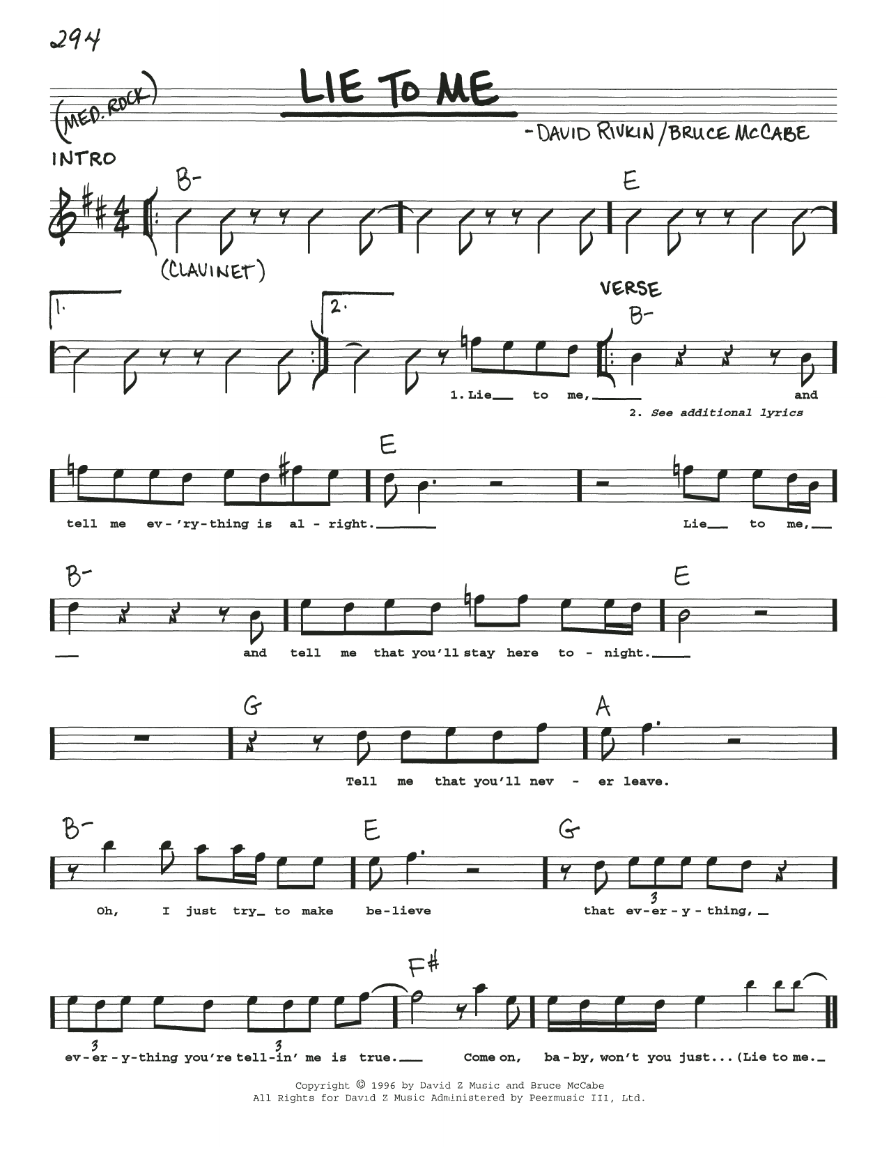 Download Bruce McCabe Lie To Me Sheet Music and learn how to play Real Book – Melody, Lyrics & Chords PDF digital score in minutes