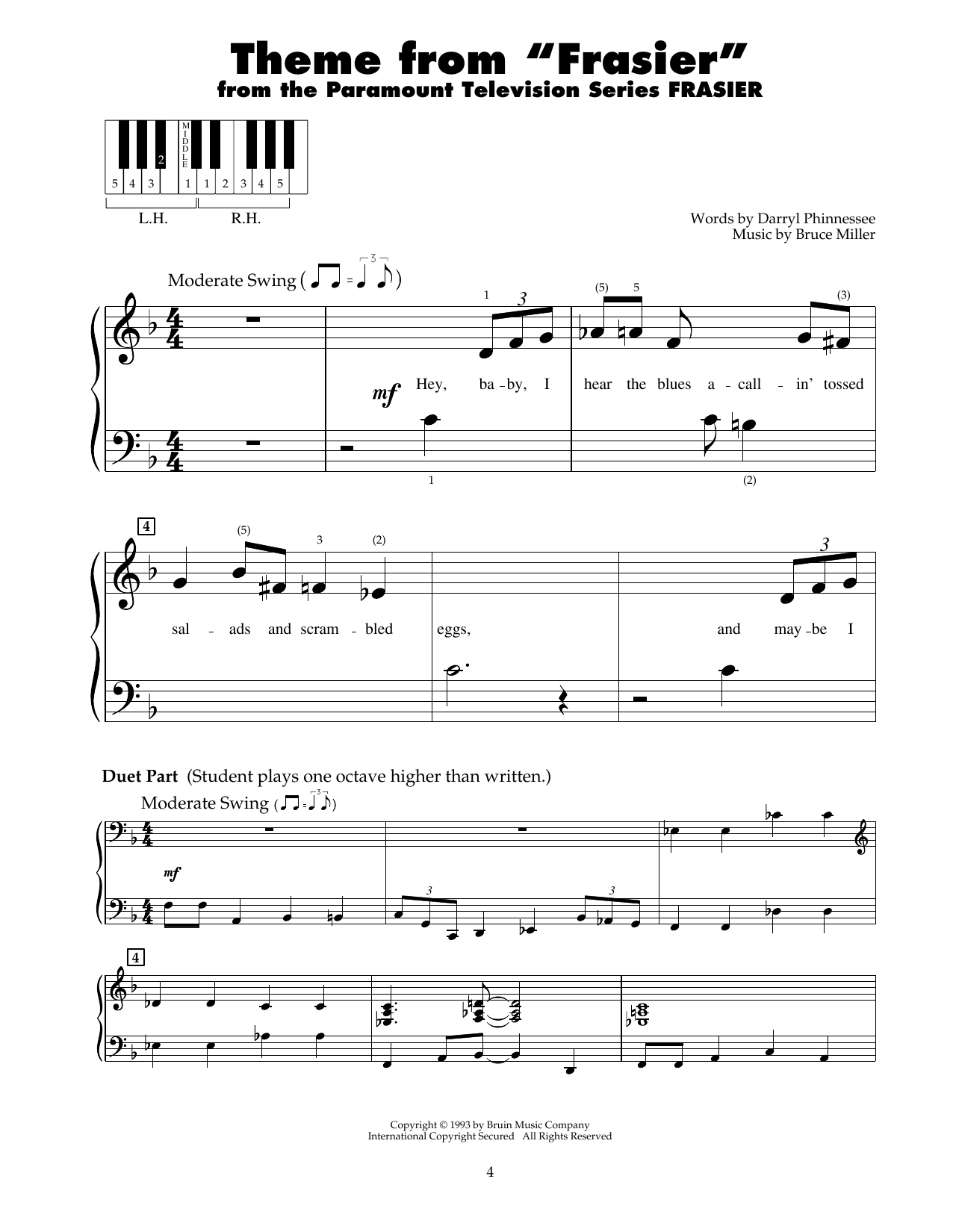 Download Bruce Miller Fraiser - End Title (Theme from Fraiser) Sheet Music and learn how to play 5-Finger Piano PDF digital score in minutes