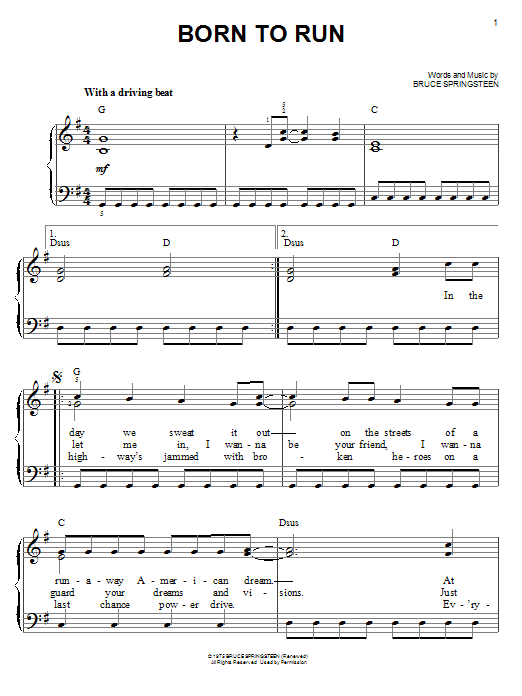 Download Bruce Springsteen Born To Run Sheet Music and learn how to play Easy Guitar Tab PDF digital score in minutes