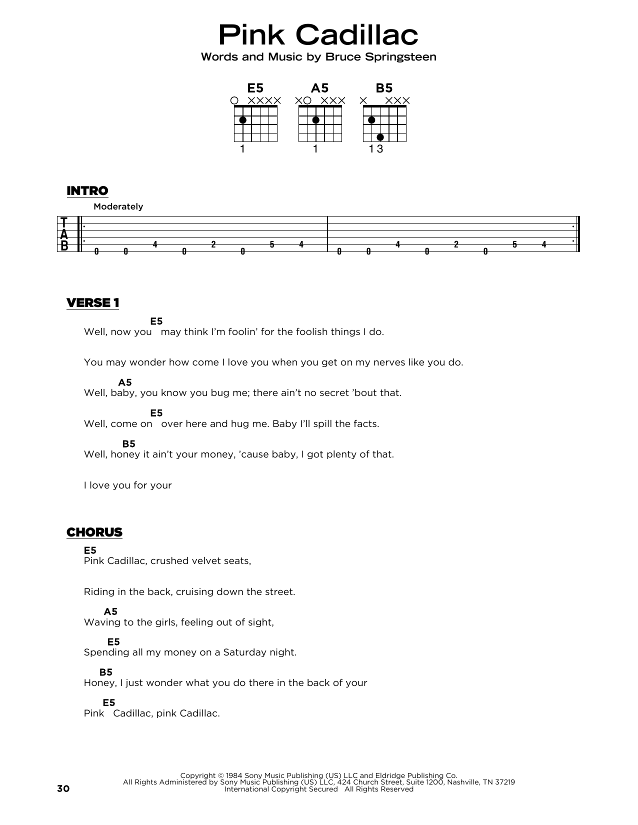 Download Bruce Springsteen Pink Cadillac Sheet Music and learn how to play Really Easy Guitar PDF digital score in minutes
