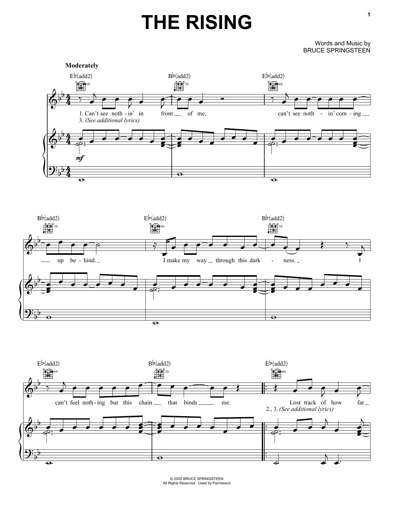 Download Bruce Springsteen The Rising Sheet Music and learn how to play Piano, Vocal & Guitar (Right-Hand Melody) PDF digital score in minutes