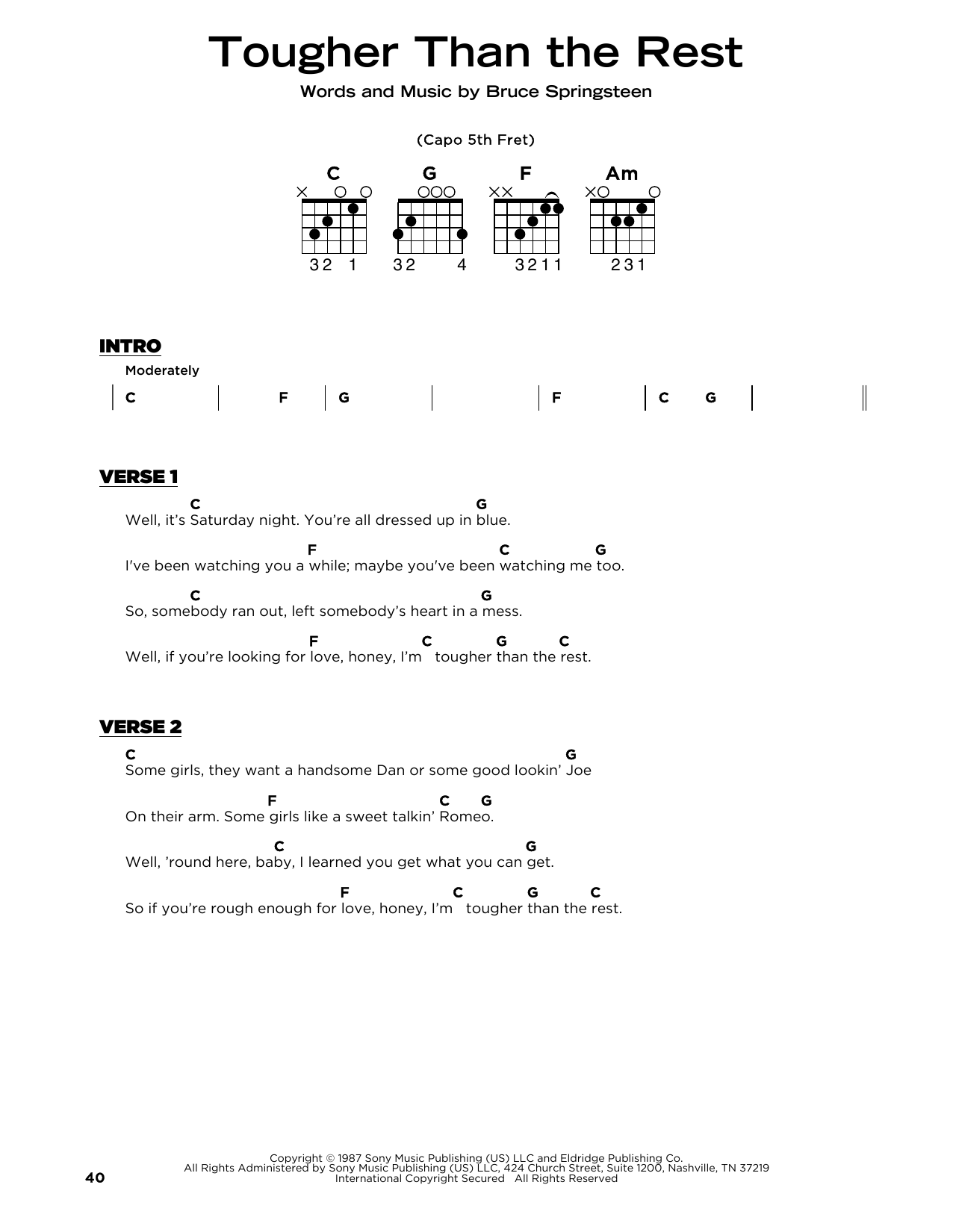 Download Bruce Springsteen Tougher Than The Rest Sheet Music and learn how to play Really Easy Guitar PDF digital score in minutes