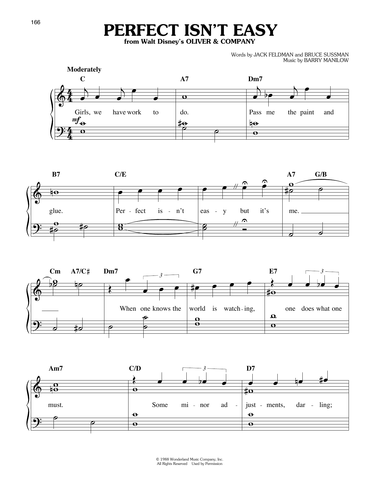 Download Bruce Sussman Perfect Isn't Easy (from Oliver & Company) Sheet Music and learn how to play Easy Piano PDF digital score in minutes