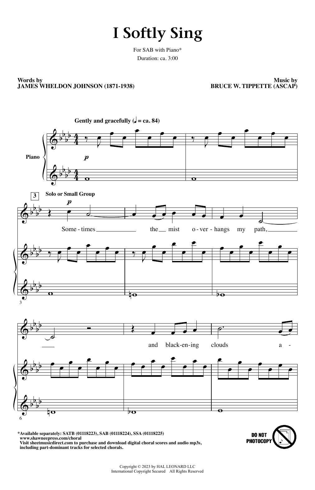 Download Bruce W. Tippette I Softly Sing Sheet Music and learn how to play SSA Choir PDF digital score in minutes
