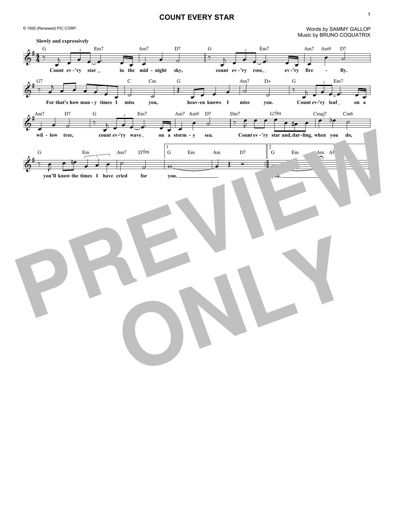 Download Bruno Coquatrix Count Every Star Sheet Music and learn how to play Melody Line, Lyrics & Chords PDF digital score in minutes
