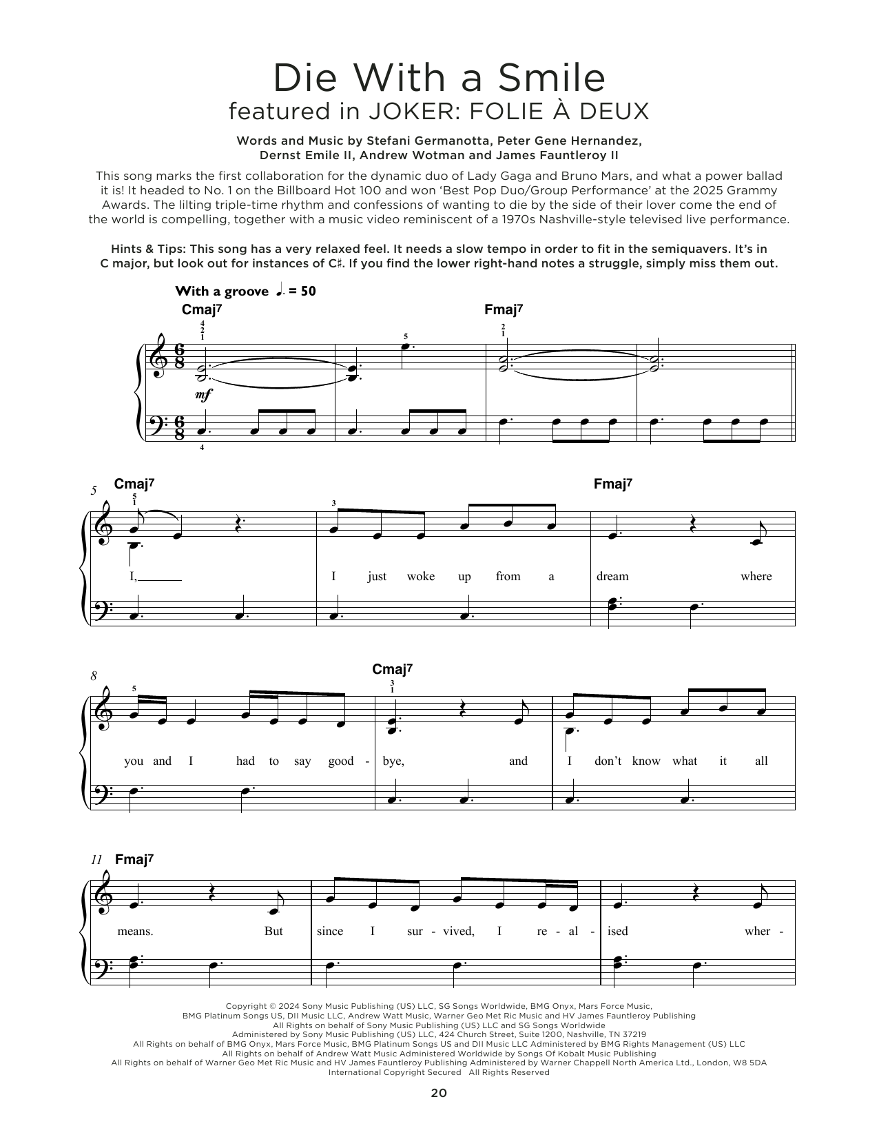 Download Bruno Mars And Lady Gaga Die With A Smile Sheet Music and learn how to play Cello Solo PDF digital score in minutes