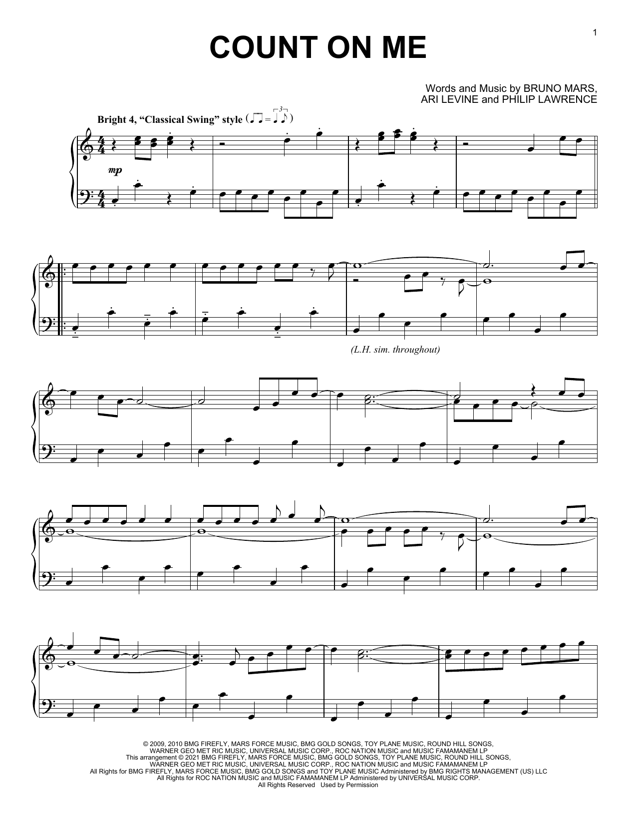 Download Bruno Mars Count On Me [Classical version] Sheet Music and learn how to play Piano Solo PDF digital score in minutes