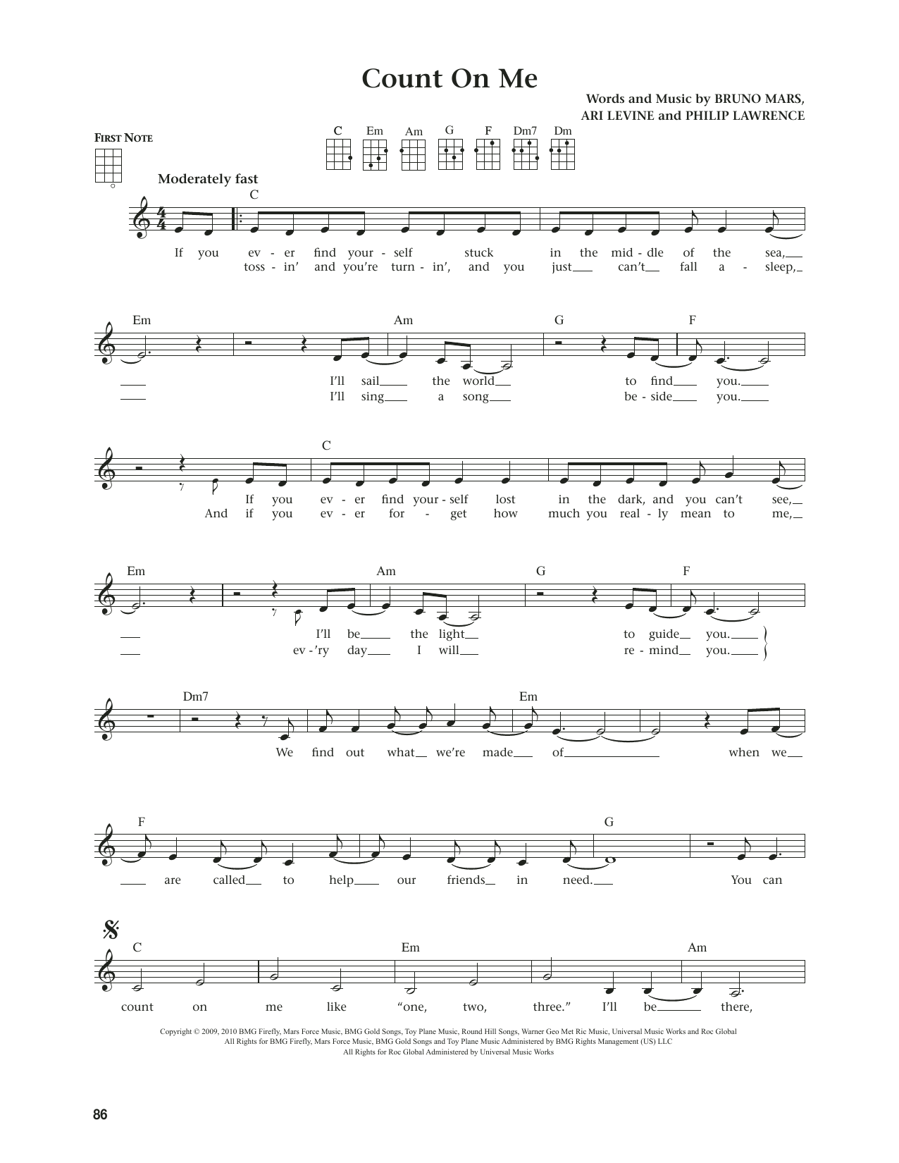 Download Bruno Mars Count On Me (from The Daily Ukulele) (arr. Jim Beloff) Sheet Music and learn how to play Ukulele PDF digital score in minutes