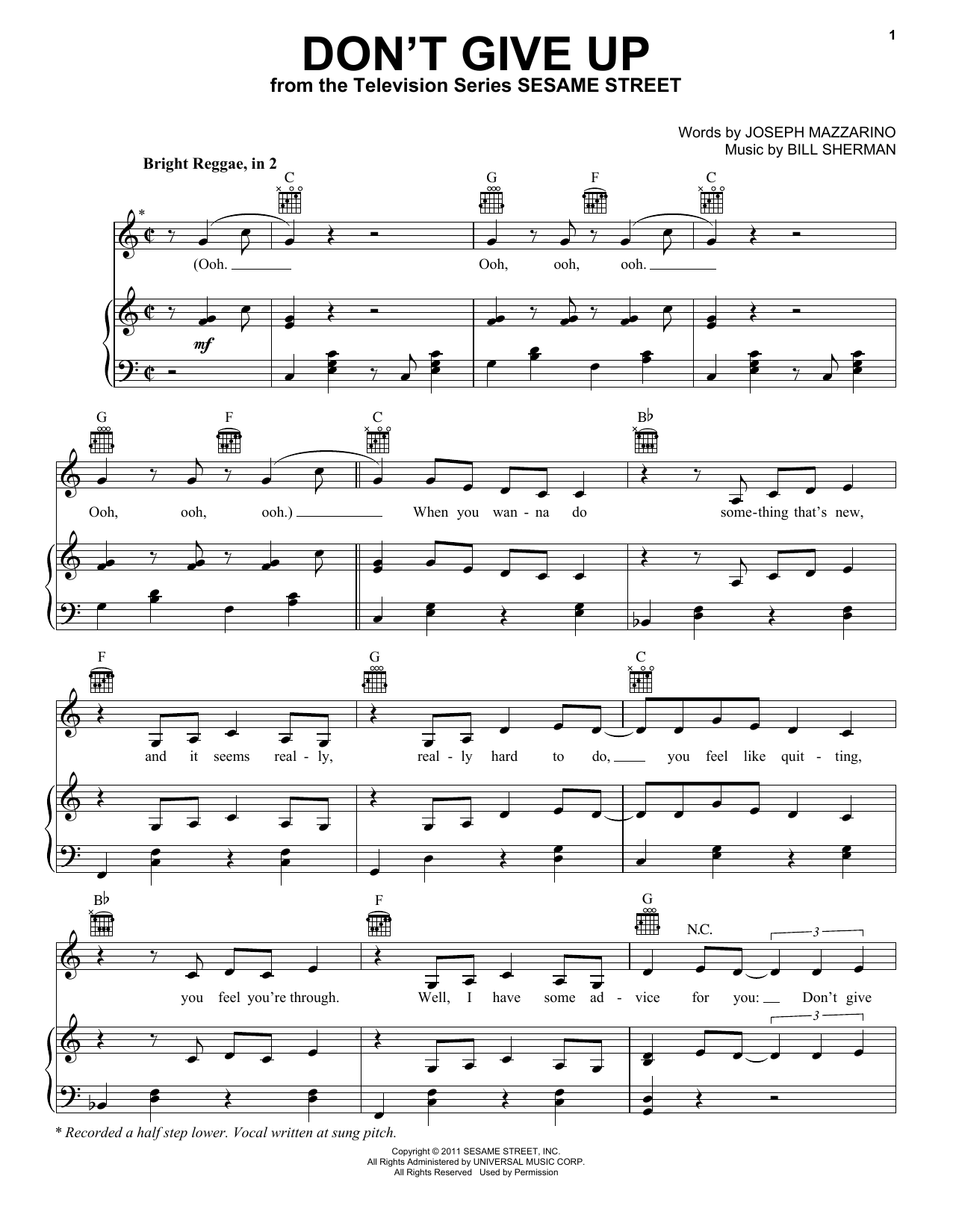 Download Bruno Mars Don't Give Up (from Sesame Street) Sheet Music and learn how to play Ukulele PDF digital score in minutes