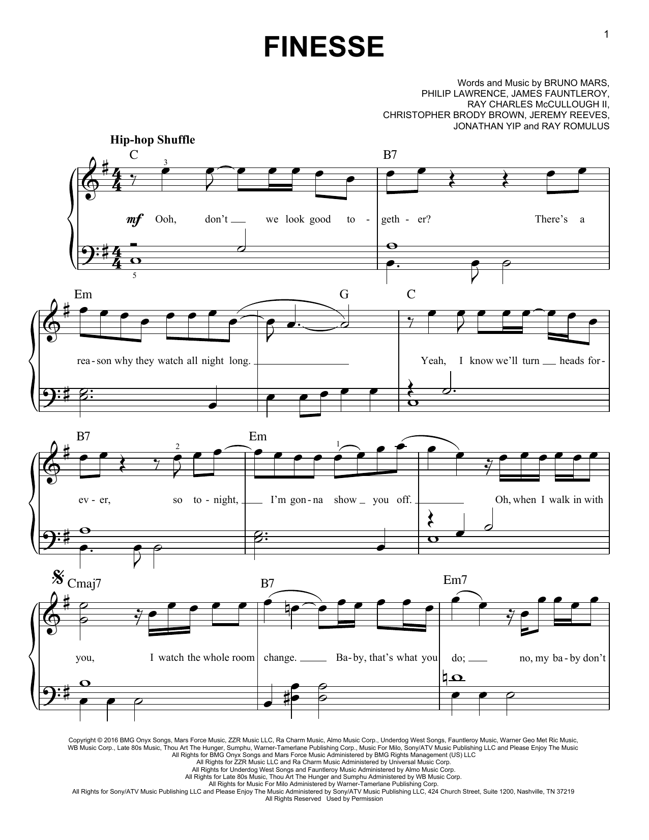 Download Bruno Mars Finesse (feat. Cardi B) Sheet Music and learn how to play Easy Piano PDF digital score in minutes