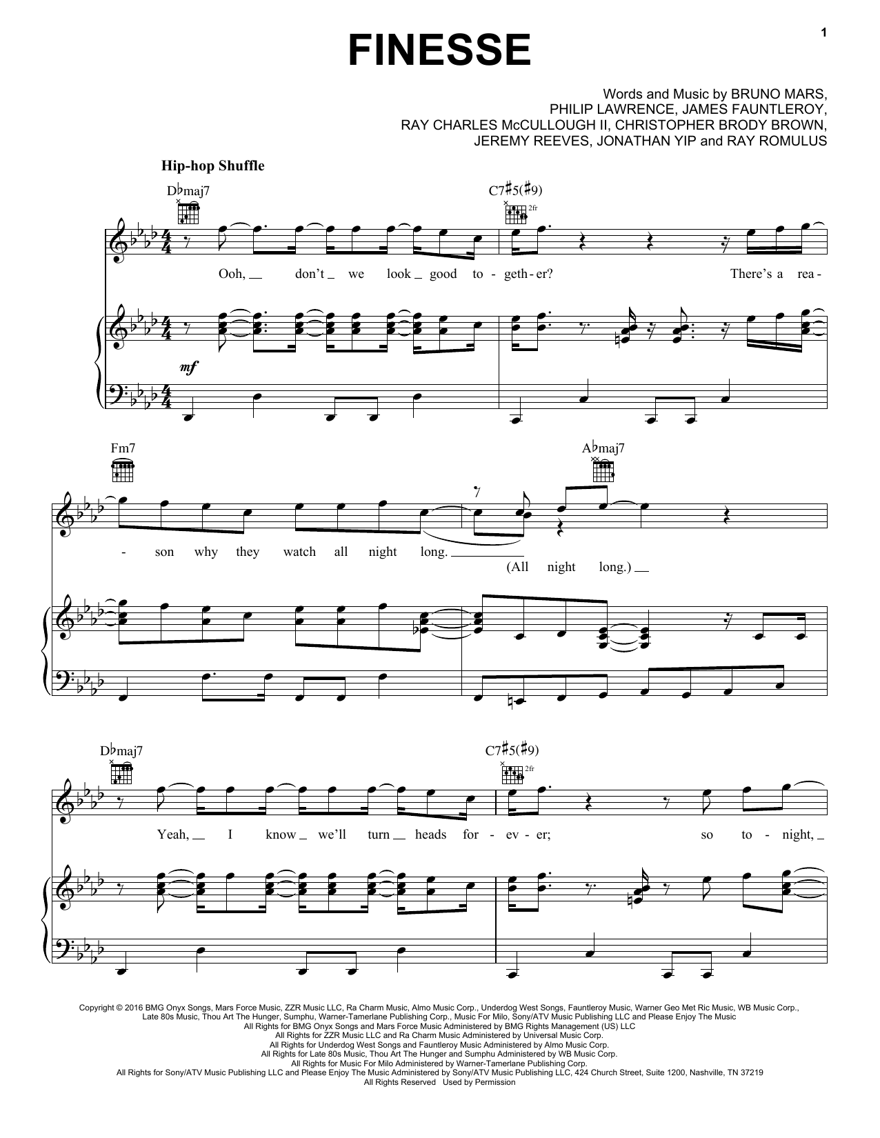 Download Bruno Mars Finesse Sheet Music and learn how to play Really Easy Piano PDF digital score in minutes