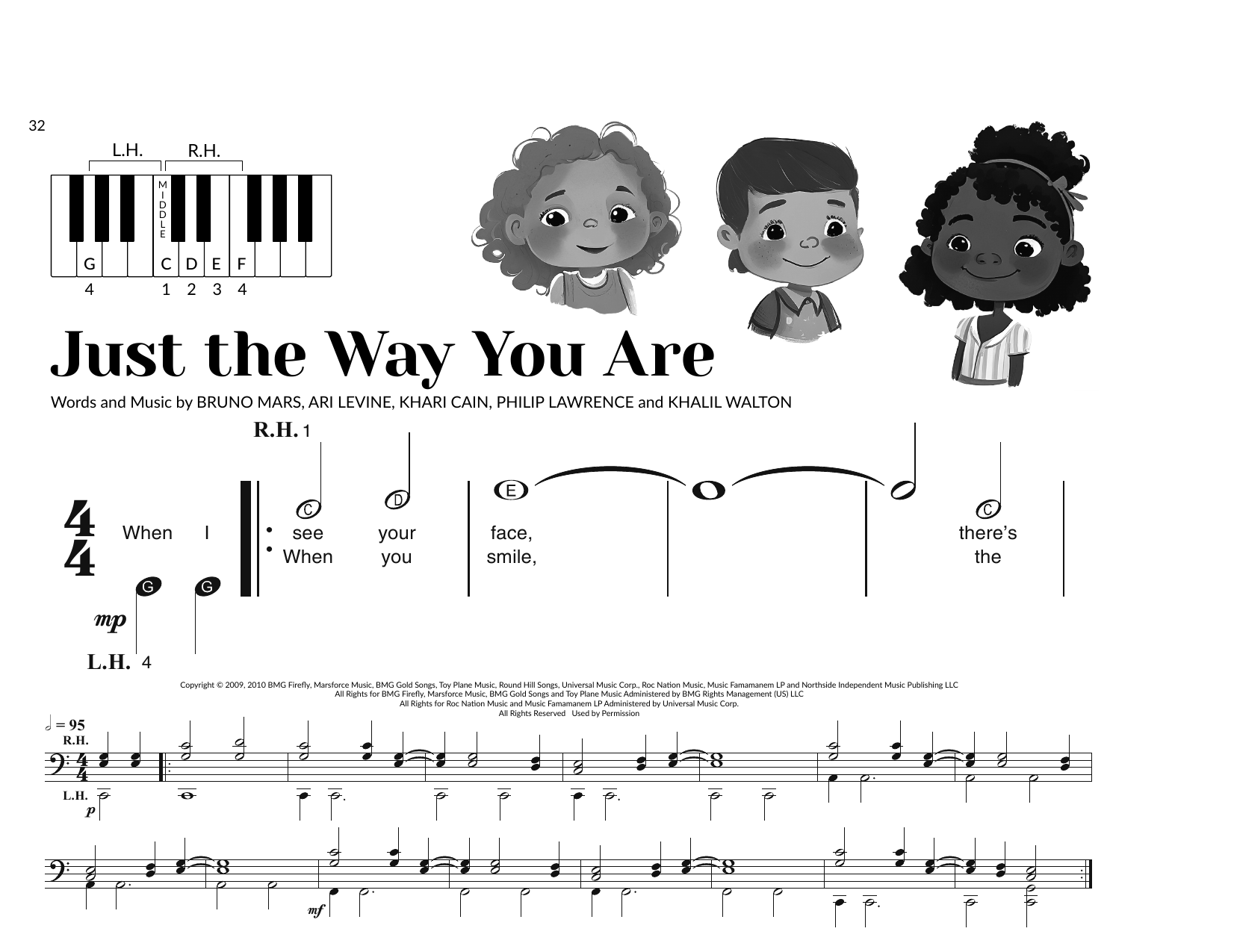 Download Bruno Mars Just The Way You Are (arr. Brittany McCorriston) Sheet Music and learn how to play Very Beginner Piano PDF digital score in minutes