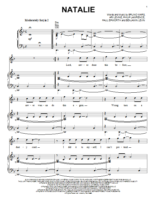 Download Bruno Mars Natalie Sheet Music and learn how to play Ukulele PDF digital score in minutes