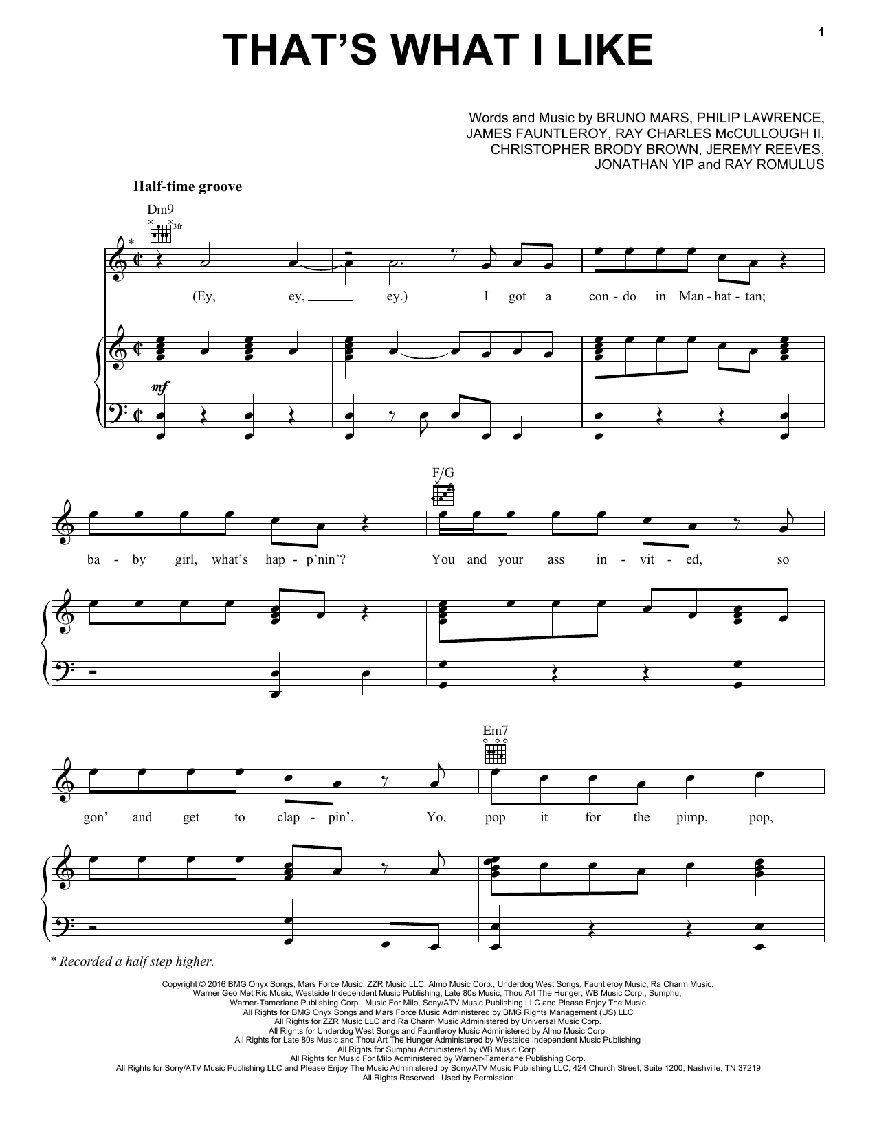 Download Bruno Mars That's What I Like Sheet Music and learn how to play Beginner Piano PDF digital score in minutes