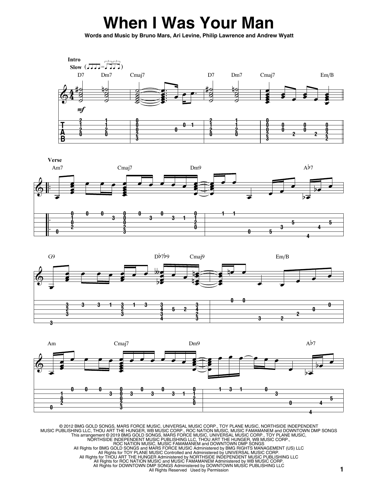 Download Bruno Mars When I Was Your Man (arr. Bill LaFleur) Sheet Music and learn how to play Solo Guitar PDF digital score in minutes
