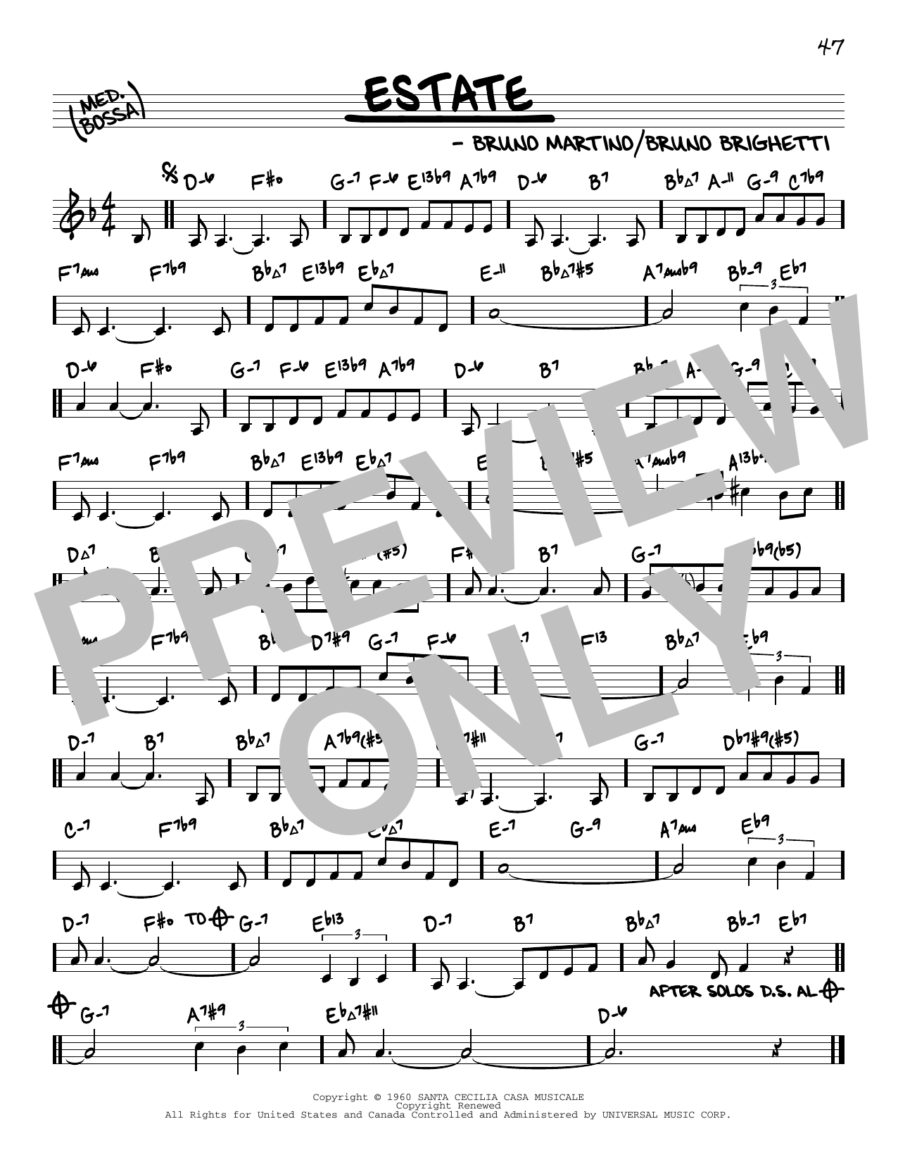 Download Bruno Martino Estate (arr. David Hazeltine) Sheet Music and learn how to play Real Book – Enhanced Chords PDF digital score in minutes