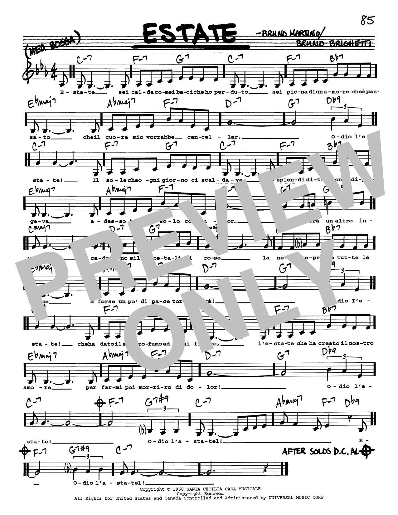 Download Bruno Martino Estate (Low Voice) Sheet Music and learn how to play Real Book – Melody, Lyrics & Chords PDF digital score in minutes