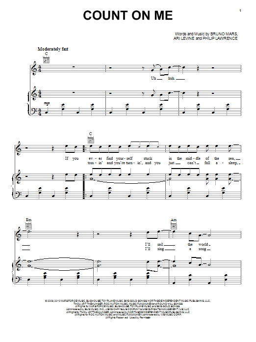 Bruno Mars Count On Me Sheet Music Notes Chords Easy Guitar Tab Download Pop 8 Pdf