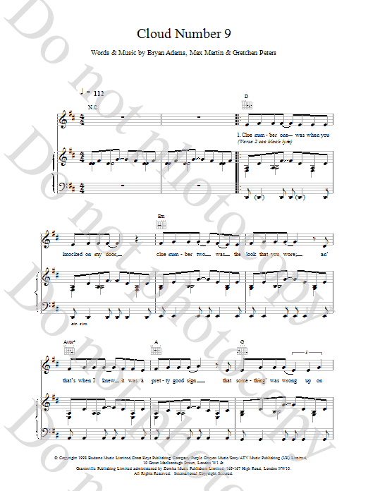 Download Bryan Adams Cloud Number Nine Sheet Music and learn how to play Guitar Tab PDF digital score in minutes