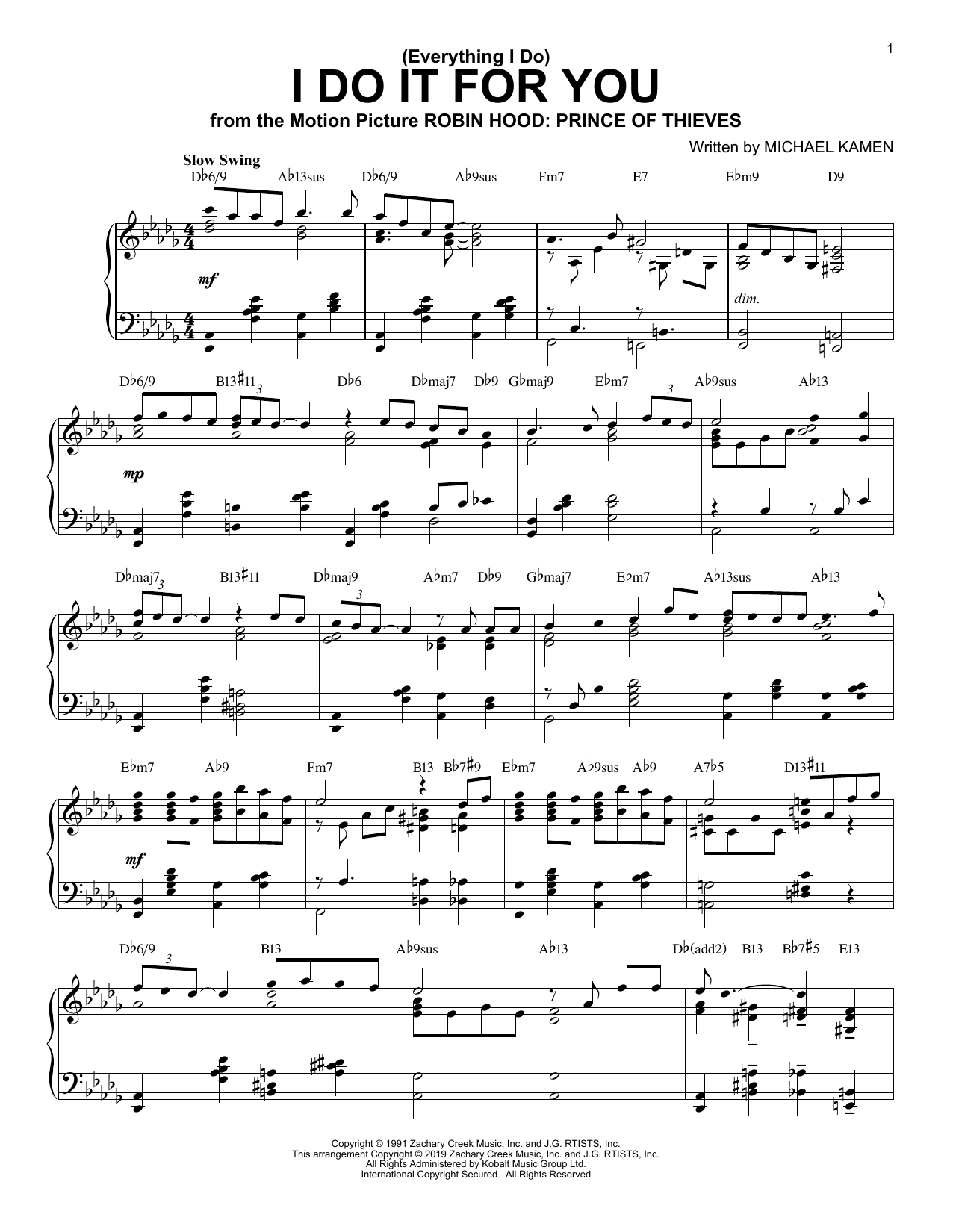 Download Bryan Adams (Everything I Do) I Do It For You [Jazz version] Sheet Music and learn how to play Piano Solo PDF digital score in minutes