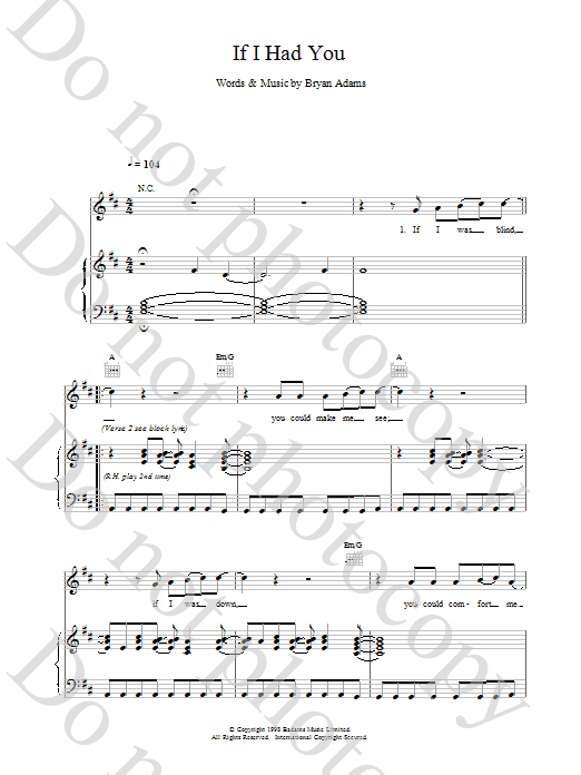 Download Bryan Adams If I Had You Sheet Music and learn how to play Piano, Vocal & Guitar PDF digital score in minutes