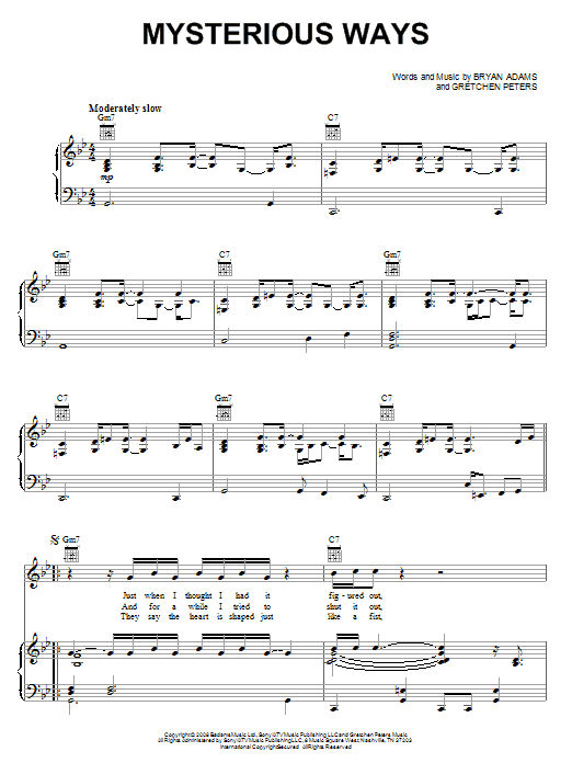 Download Bryan Adams Mysterious Ways Sheet Music and learn how to play Piano, Vocal & Guitar (Right-Hand Melody) PDF digital score in minutes