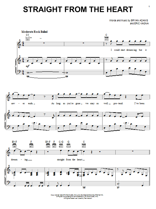 Download Bryan Adams Straight From The Heart Sheet Music and learn how to play Easy Piano PDF digital score in minutes