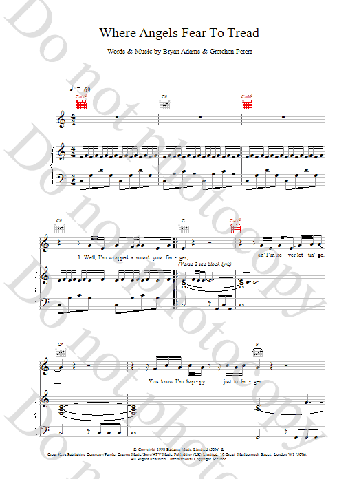 Download Bryan Adams Where Angels Fear To Tread Sheet Music and learn how to play Piano, Vocal & Guitar PDF digital score in minutes