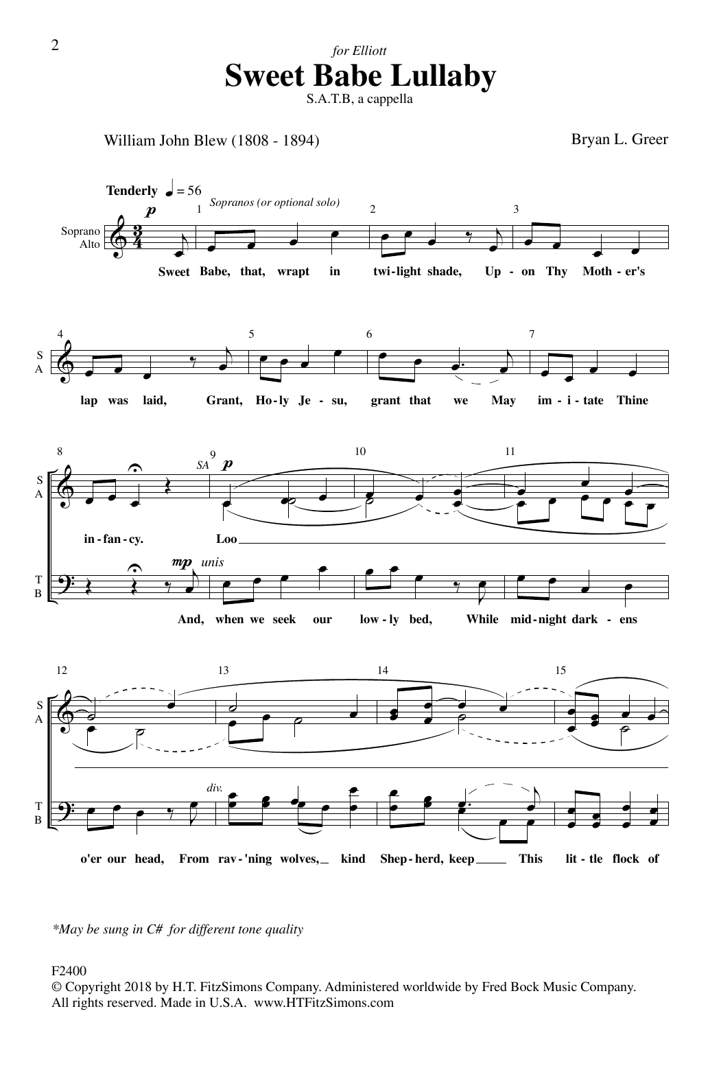 Download Bryan Greer Sweet Babe Lullaby Sheet Music and learn how to play SATB Choir PDF digital score in minutes