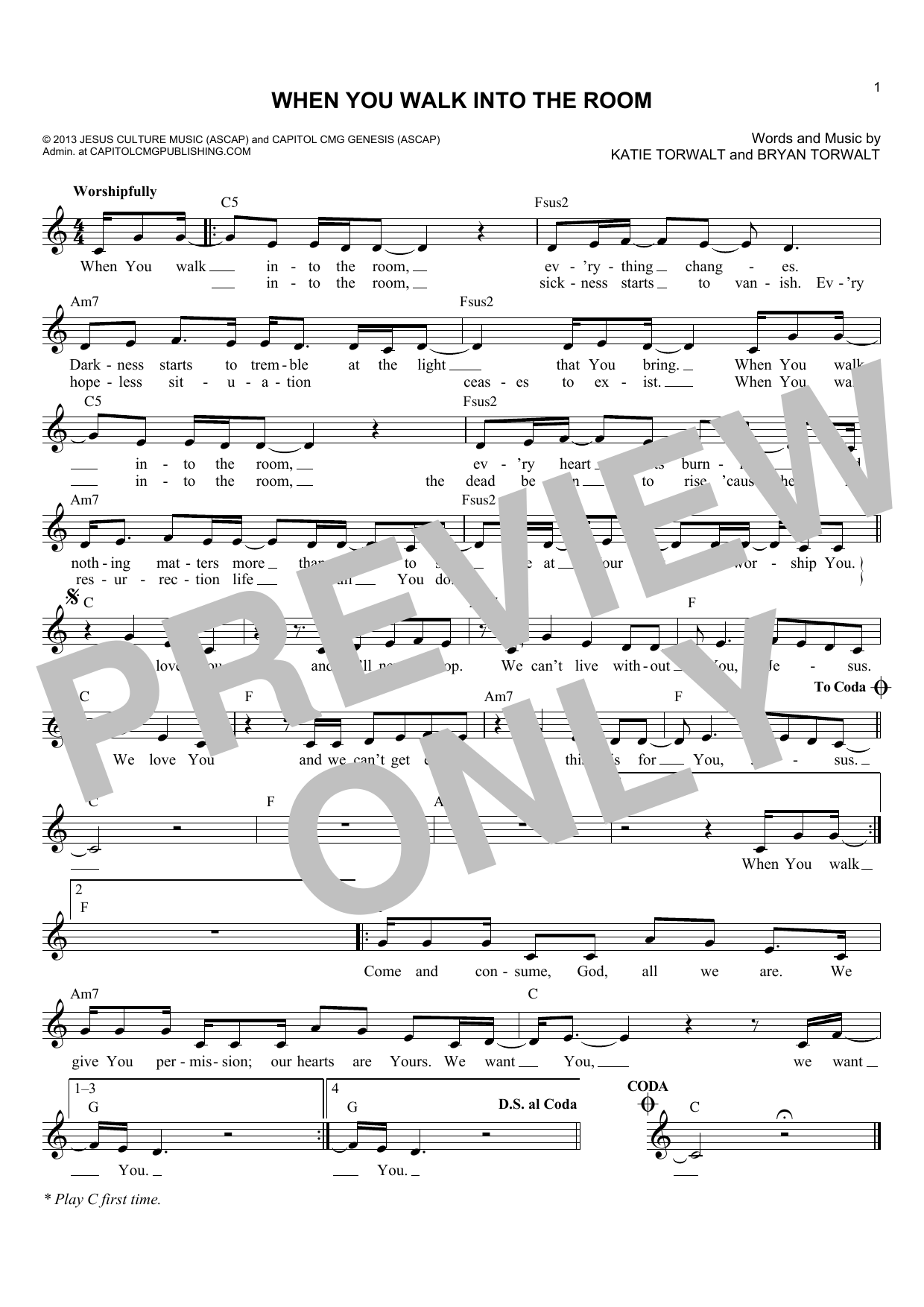 Download Bryan Torwalt When You Walk Into The Room Sheet Music and learn how to play Lead Sheet / Fake Book PDF digital score in minutes