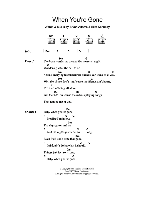 Download Bryan Adams and Melanie C When You're Gone Sheet Music and learn how to play Lyrics & Chords PDF digital score in minutes