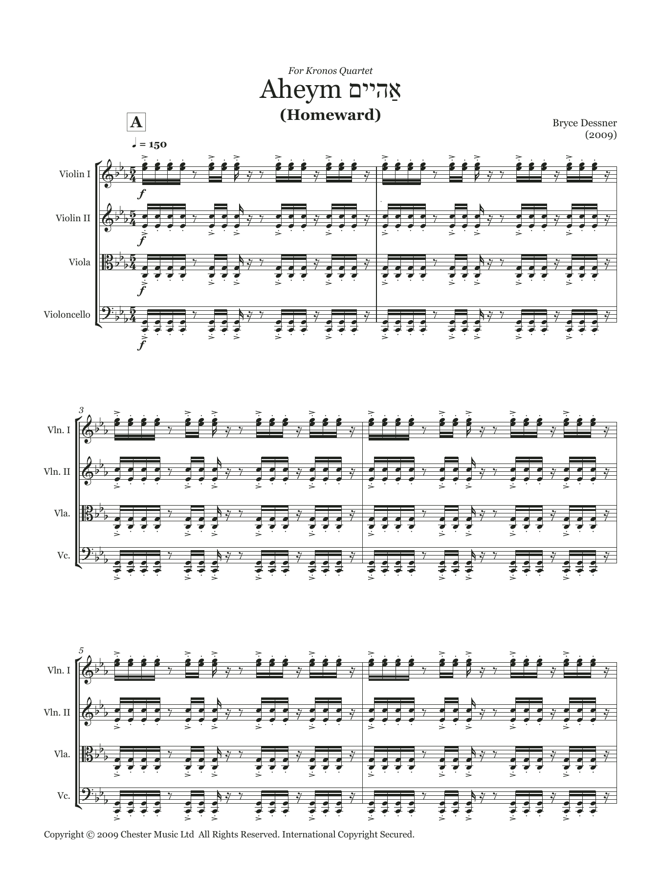 Download Bryce Dessner Aheym (String quartet score & parts) Sheet Music and learn how to play Chamber Group PDF digital score in minutes