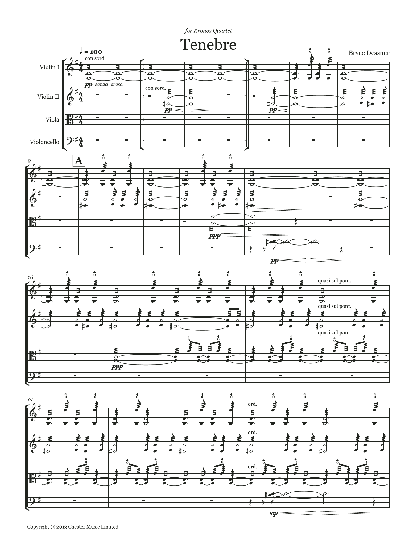 Download Bryce Dessner Tenebre (String quartet score & parts) Sheet Music and learn how to play Chamber Group PDF digital score in minutes