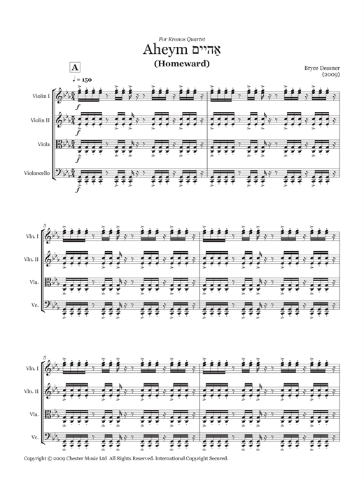 Bryce Dessner Aheym (String quartet score & parts) Sheet Music