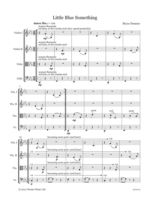 Bryce Dessner Little Blue Something (String quartet score & parts) Sheet Music