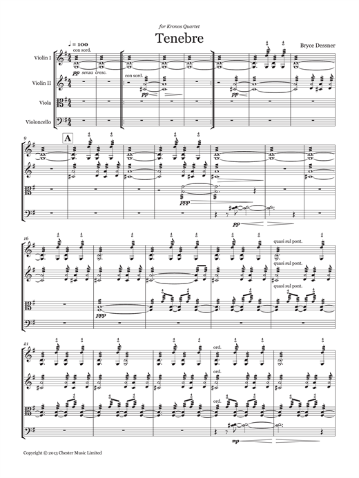 Download Bryce Dessner Tenebre (String quartet score & parts) Sheet Music and learn how to play Chamber Group PDF digital score in minutes