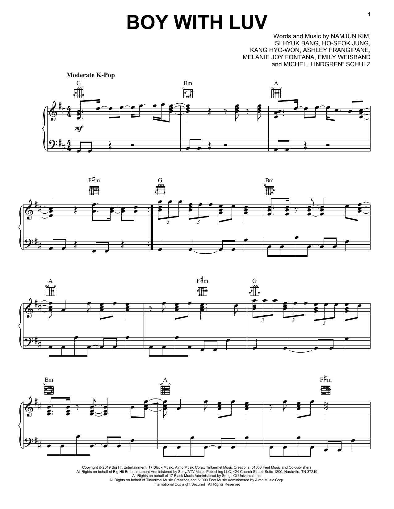 Download BTS Boy With Luv (feat. Halsey) Sheet Music and learn how to play Piano Solo PDF digital score in minutes