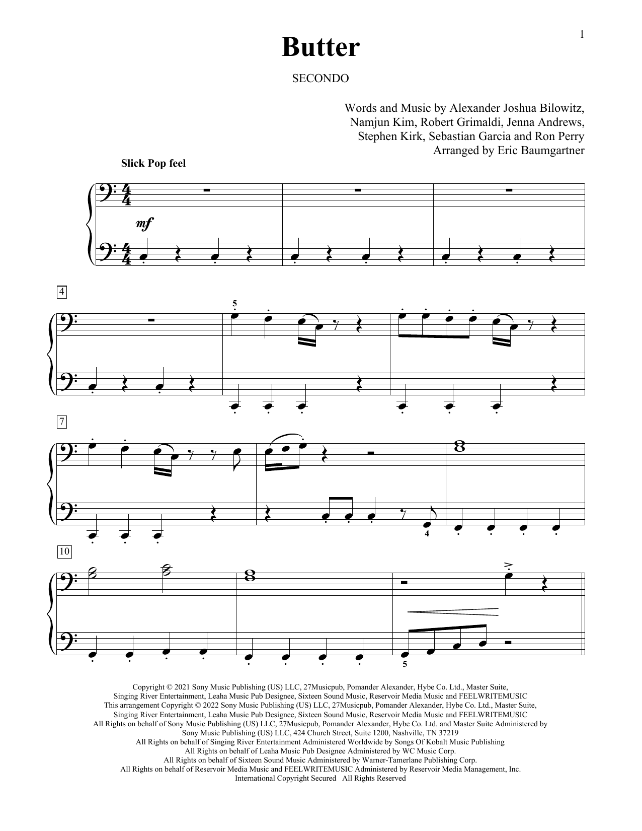 Download BTS Butter (arr. Eric Baumgartner) Sheet Music and learn how to play Piano Duet PDF digital score in minutes