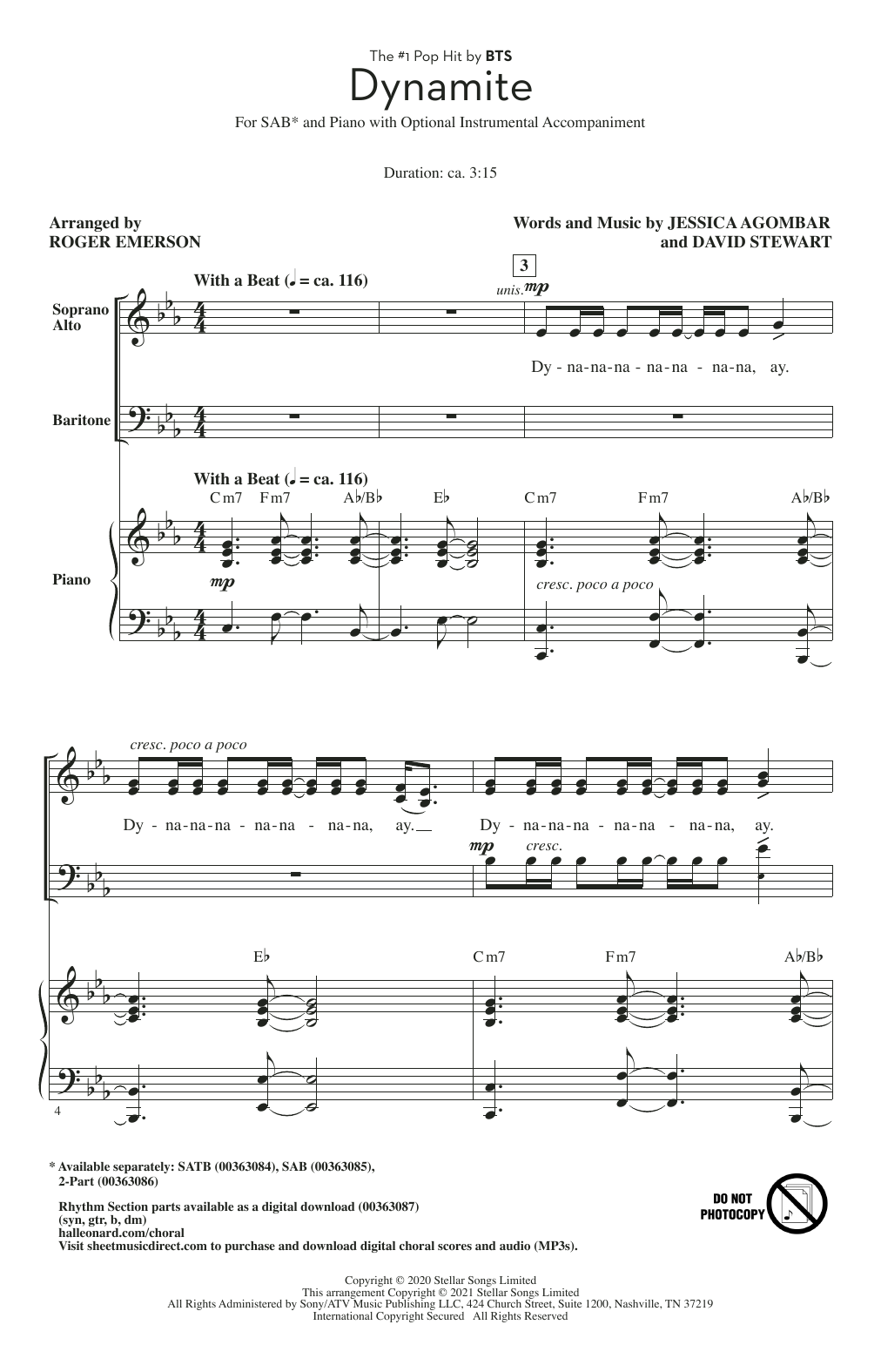 Download BTS Dynamite (arr. Roger Emerson) Sheet Music and learn how to play 2-Part Choir PDF digital score in minutes