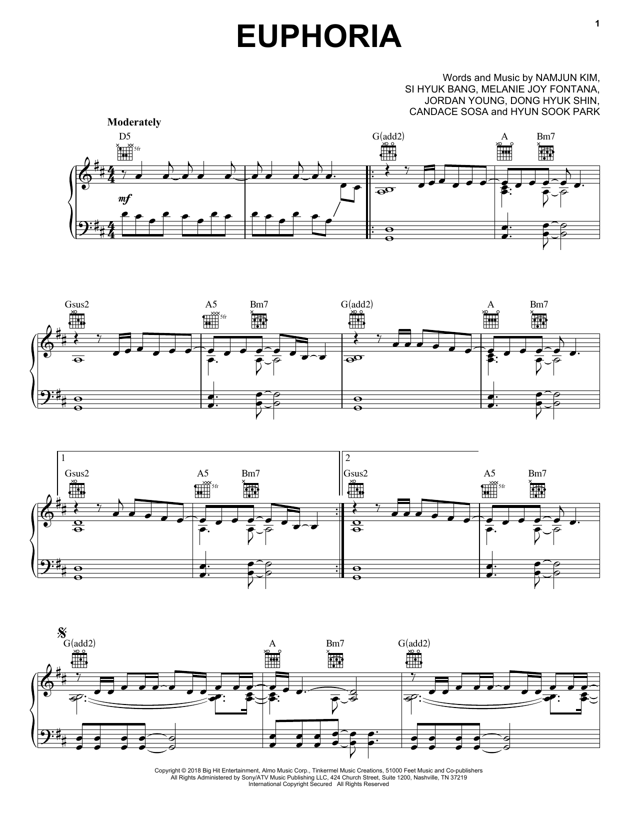Download BTS Euphoria Sheet Music and learn how to play Piano Solo PDF digital score in minutes