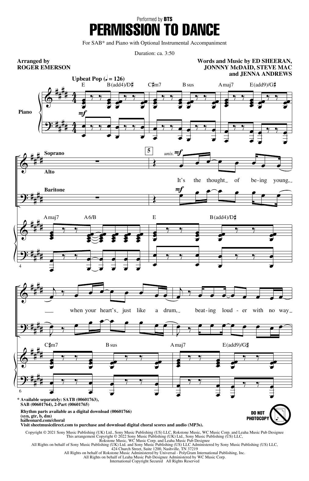 Download BTS Permission To Dance (arr. Roger Emerson) Sheet Music and learn how to play SATB Choir PDF digital score in minutes