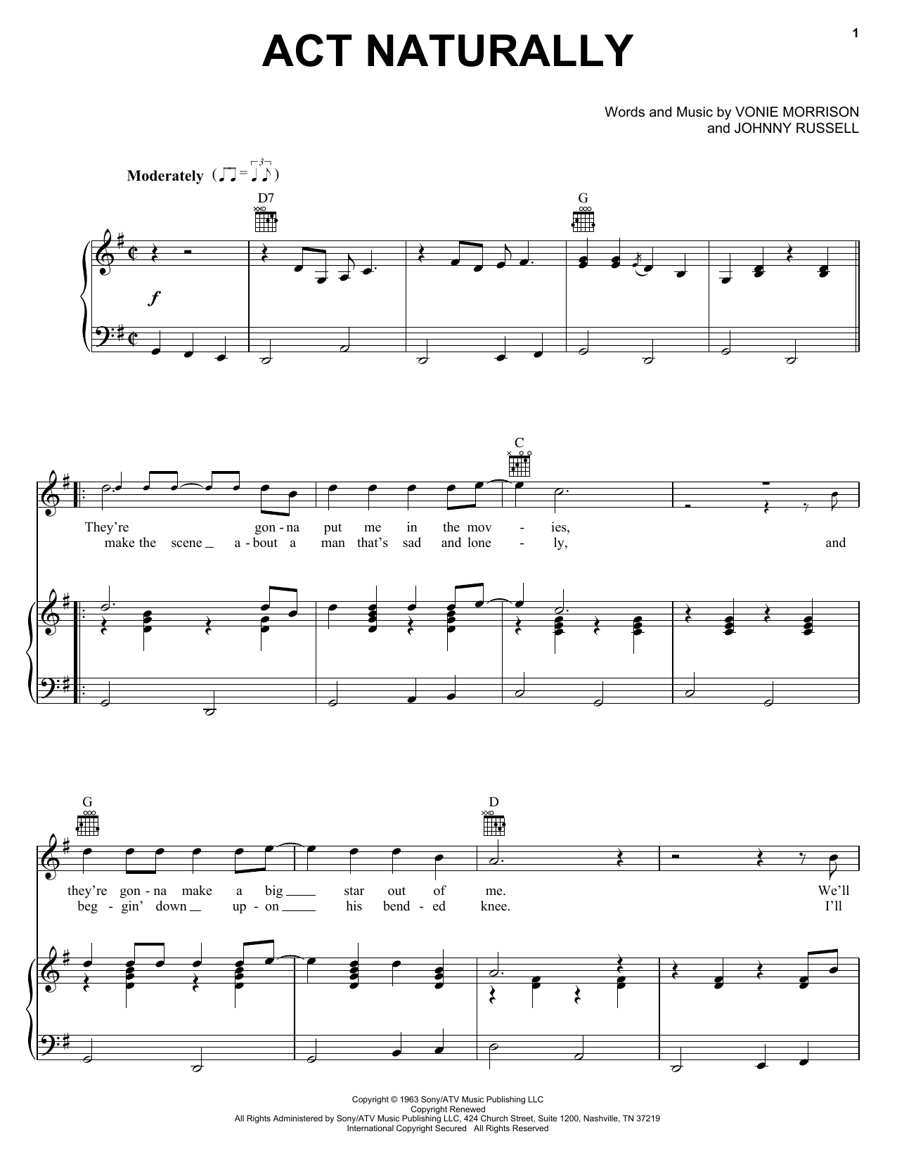 Download Buck Owens Act Naturally Sheet Music and learn how to play Melody Line, Lyrics & Chords PDF digital score in minutes