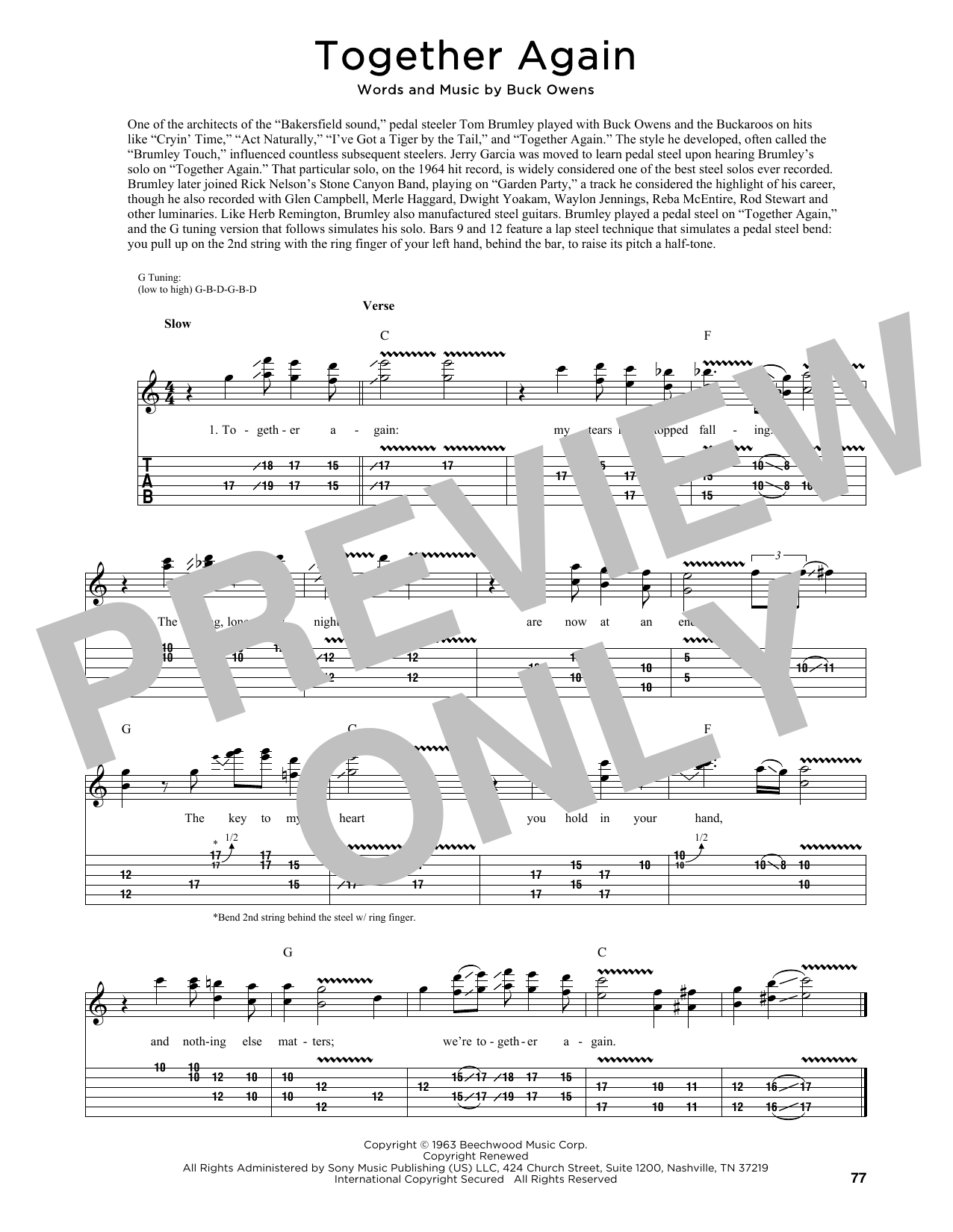 Download Buck Owens Together Again (arr. Fred Sokolow) Sheet Music and learn how to play Guitar Tab PDF digital score in minutes