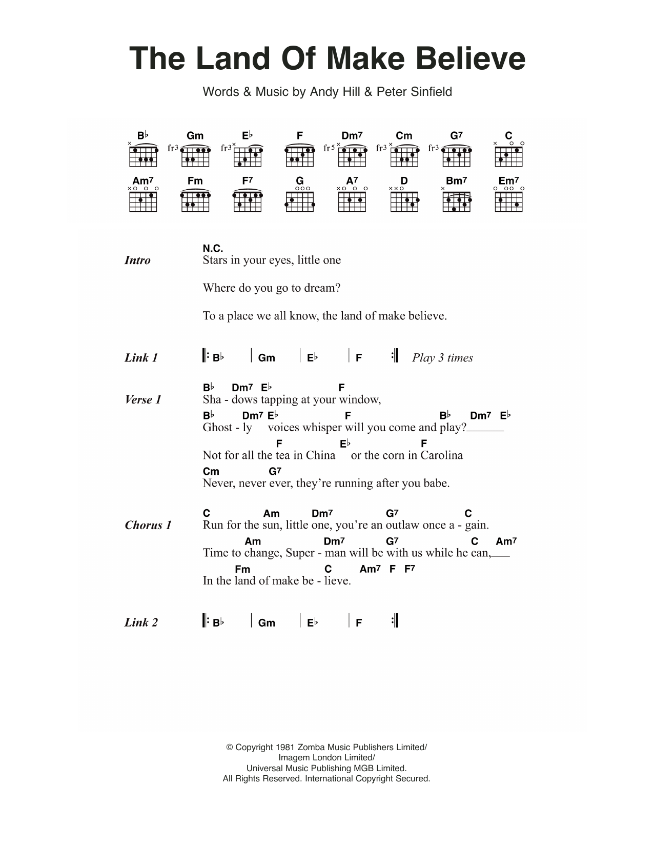 Download Bucks Fizz The Land Of Make Believe Sheet Music and learn how to play Lyrics & Chords PDF digital score in minutes