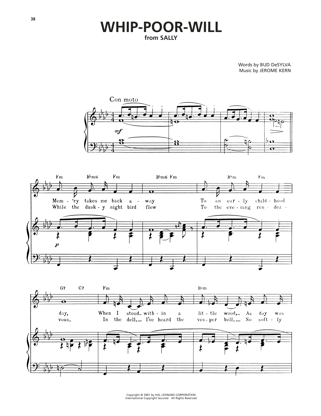 Download Bud DeSylva Whip-Poor-Will (from Sally) Sheet Music and learn how to play Piano, Vocal & Guitar Chords (Right-Hand Melody) PDF digital score in minutes