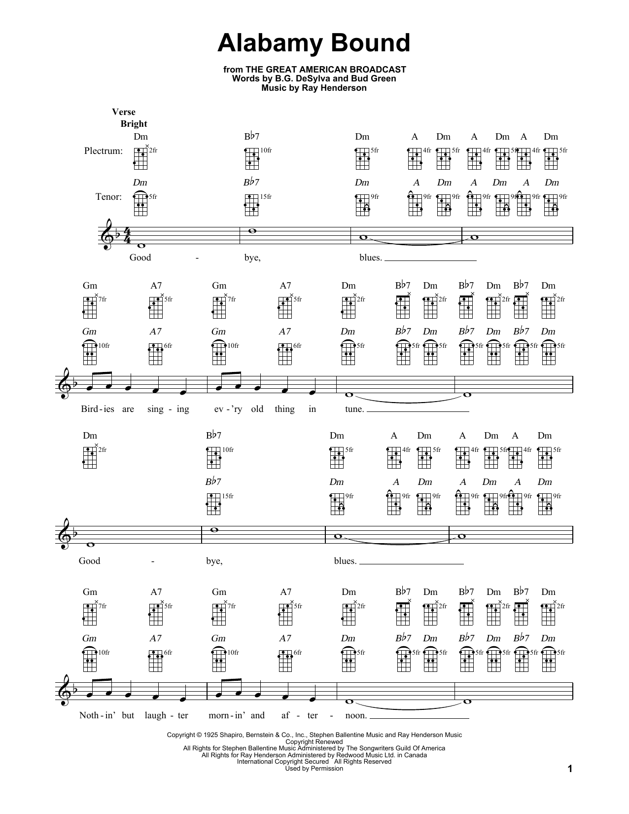 Download Bud Green Alabamy Bound Sheet Music and learn how to play Banjo PDF digital score in minutes