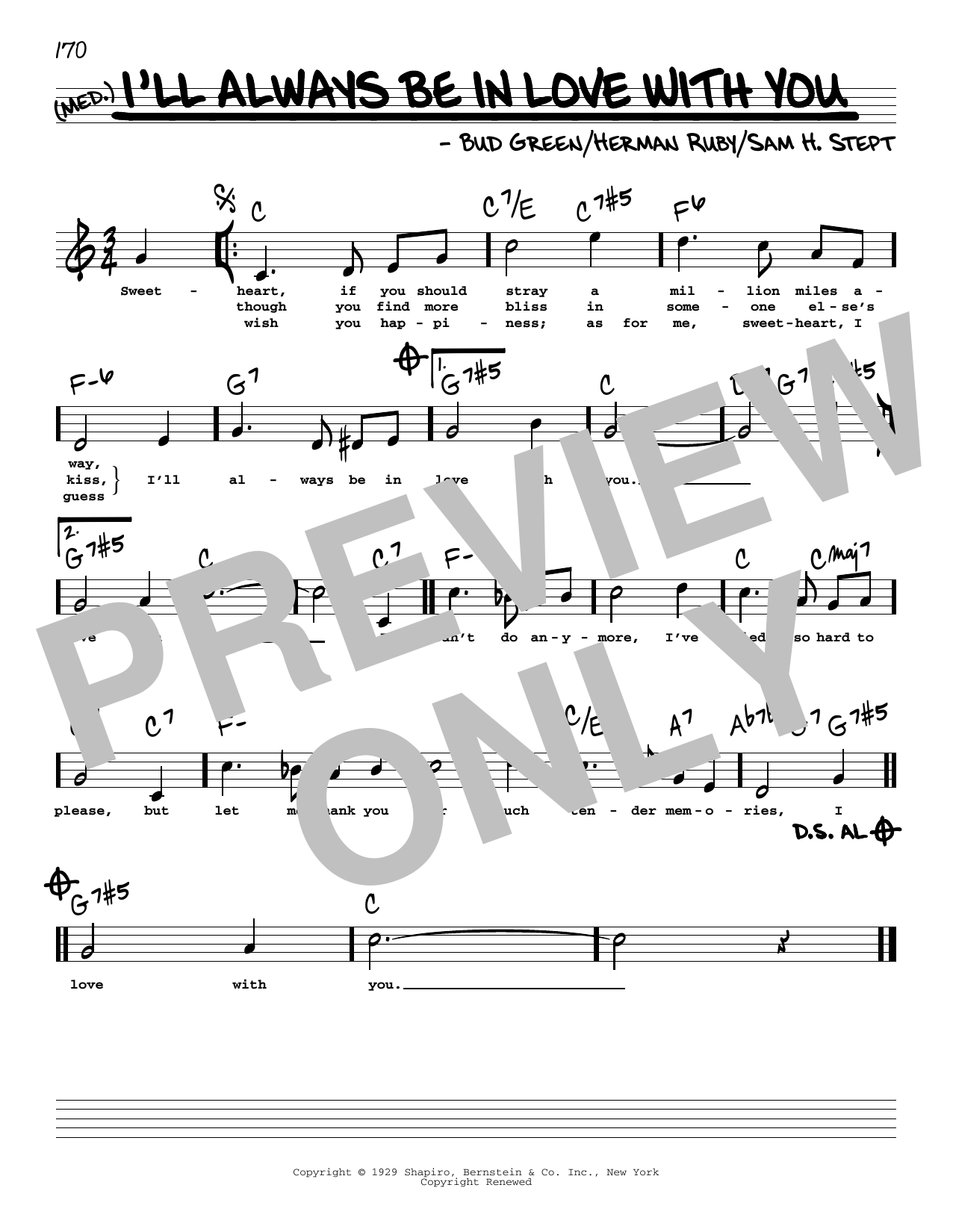 Download Bud Green I'll Always Be In Love With You (High Voice) Sheet Music and learn how to play Real Book – Melody, Lyrics & Chords PDF digital score in minutes