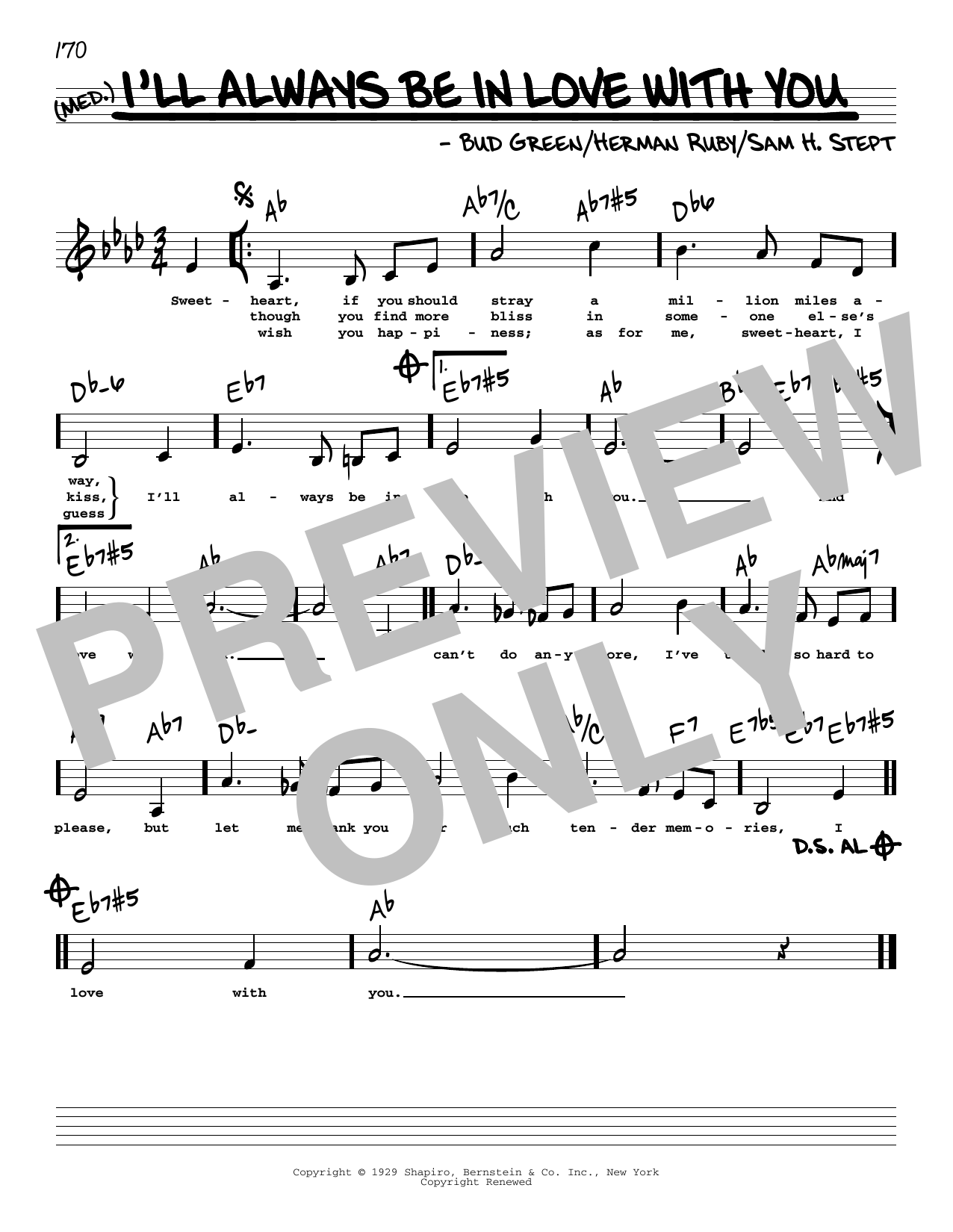 Download Bud Green I'll Always Be In Love With You (Low Voice) Sheet Music and learn how to play Real Book – Melody, Lyrics & Chords PDF digital score in minutes