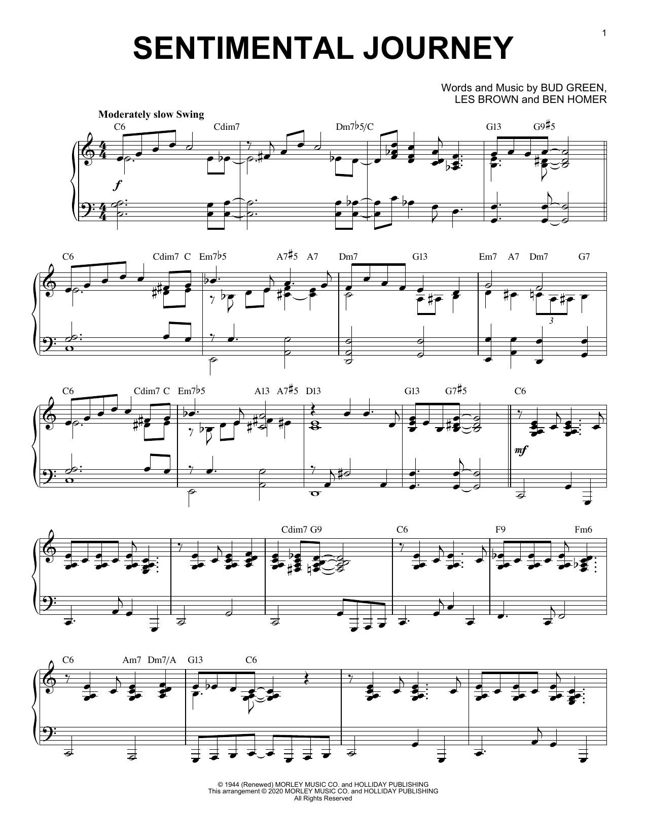 Download Bud Green Sentimental Journey [Jazz version] (arr. Brent Edstrom) Sheet Music and learn how to play Piano Solo PDF digital score in minutes